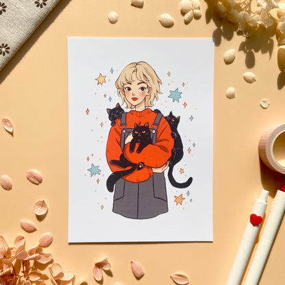 Black Cat Girl Art Print