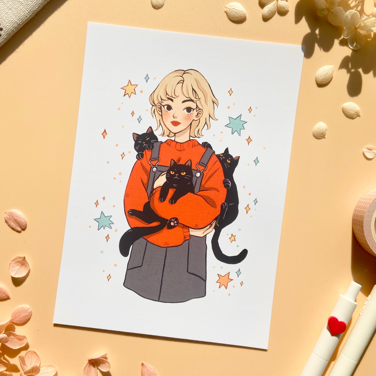 Black Cat Girl Art Print