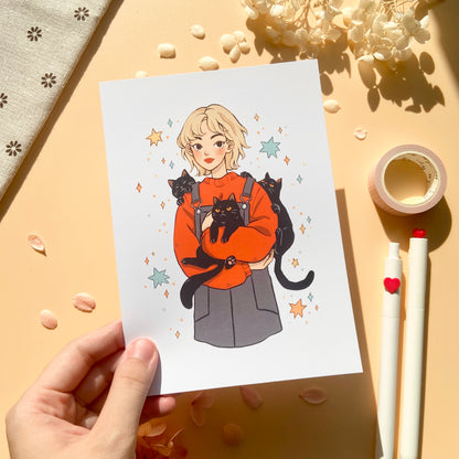 Black Cat Girl Art Print