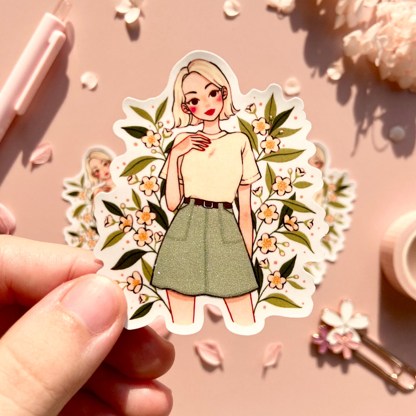 Camellia Sinensis Matte Glitter Vinyl Sticker