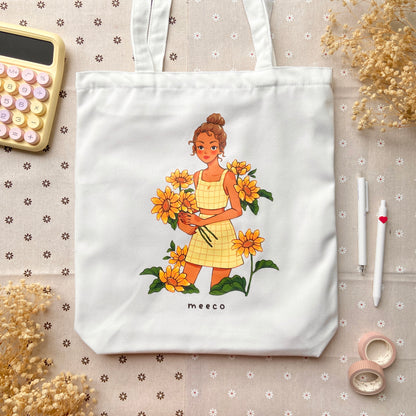 Sunflower Girl Tote Bag