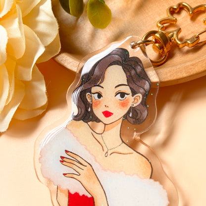 The Party Queen Keychain with Glitter Epoxy