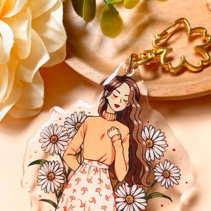 Daisy Girl Keychain with Glitter Epoxy