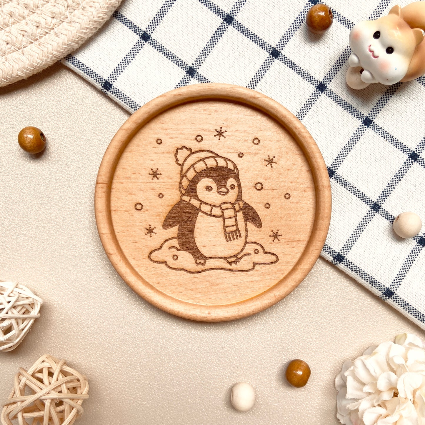 Snowy Penguin Wooden Coaster