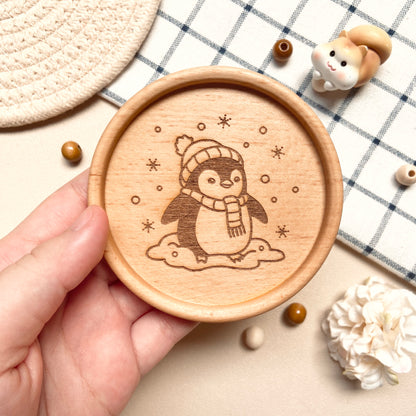 Snowy Penguin Wooden Coaster