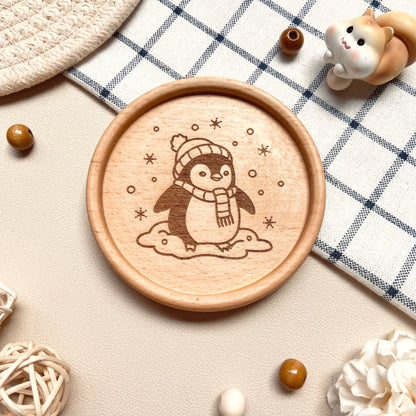 Snowy Penguin Wooden Coaster