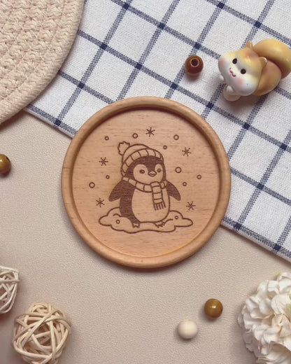 Snowy Penguin Wooden Coaster