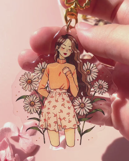 Daisy Girl Keychain with Glitter Epoxy