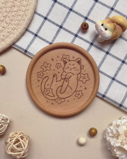 Sakura Kitten Wooden Coaster